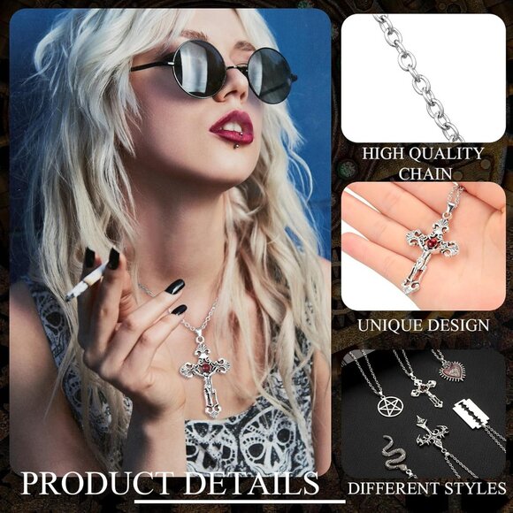 30 Pieces Grunge Necklace Set Gothic Cross Pendant Punk Y2K Jewelry - Picture 3 of 7